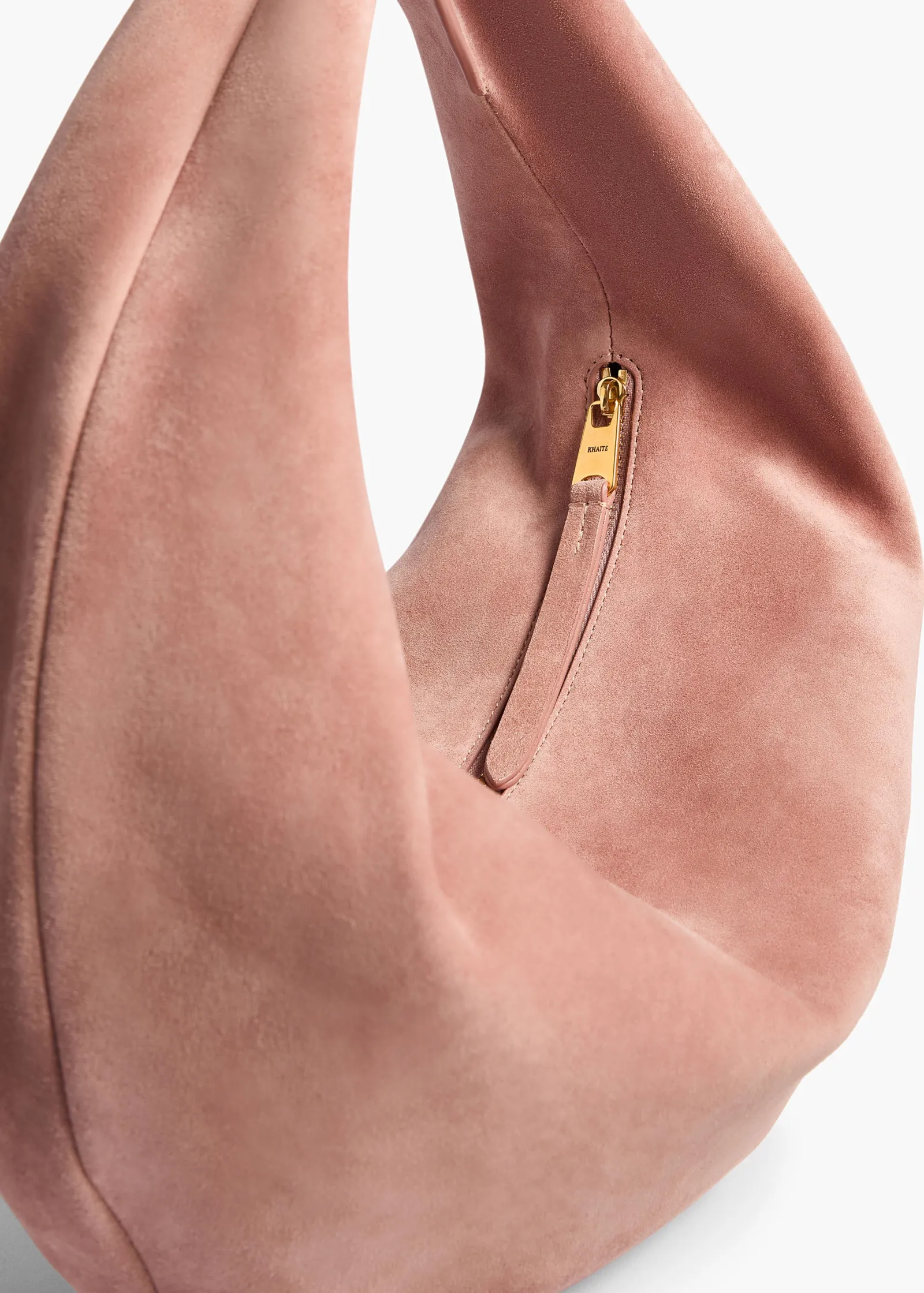 Khaite Shoulder Bags-Medium Olivia Hobo in Dusty Pink Suede