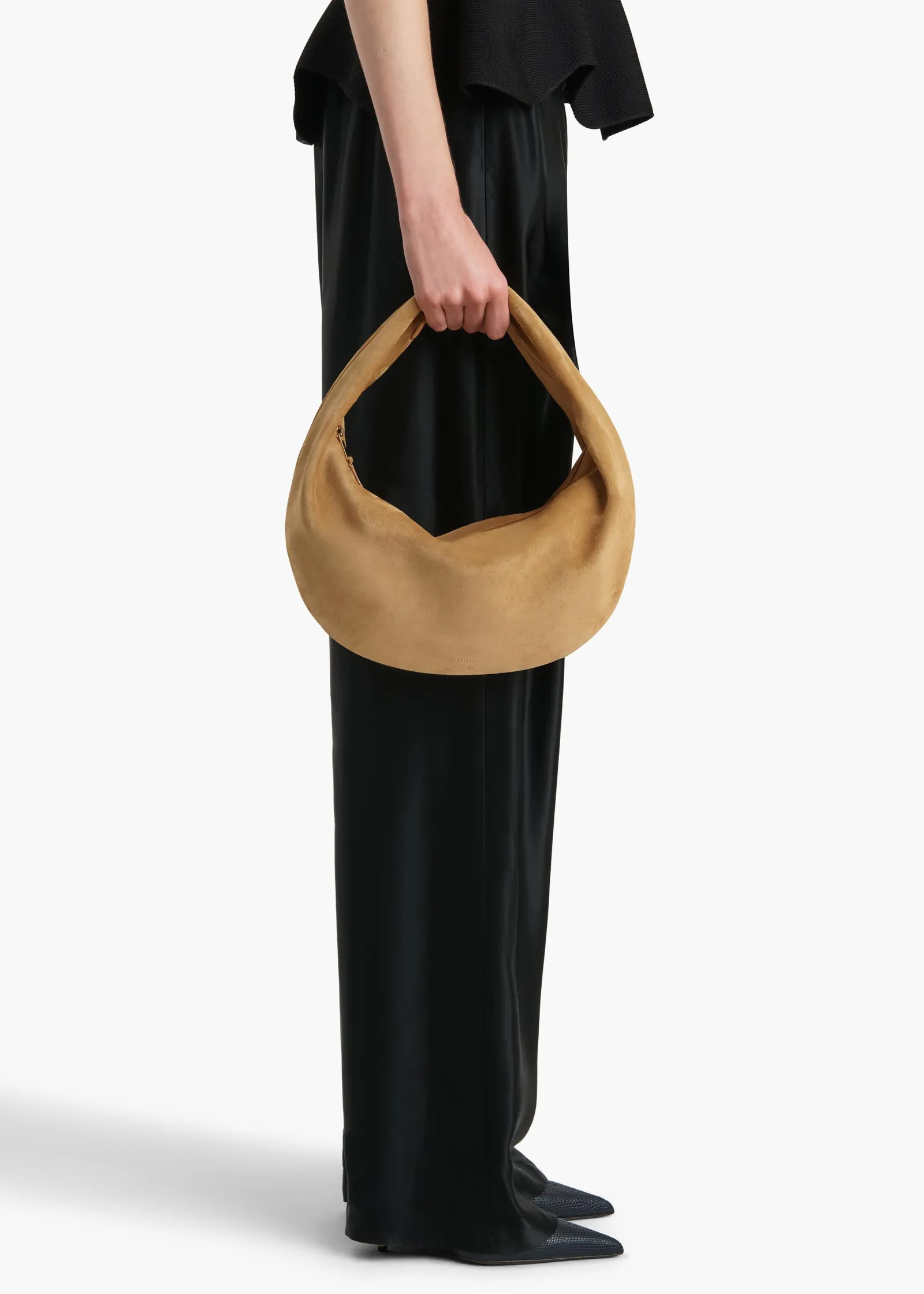 Khaite Shoulder Bags-Medium Olivia Hobo in Goldenrod Suede