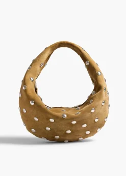 Khaite Shoulder Bags-Medium Olivia Hobo in Mud Suede with Silver Studs