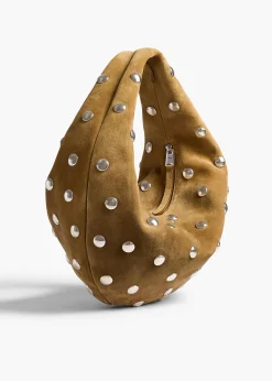Khaite Shoulder Bags-Medium Olivia Hobo in Mud Suede with Silver Studs