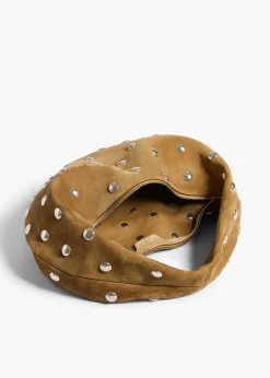 Khaite Shoulder Bags-Medium Olivia Hobo in Mud Suede with Silver Studs