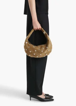 Khaite Shoulder Bags-Medium Olivia Hobo in Mud Suede with Silver Studs