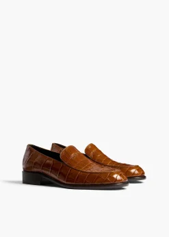 Khaite Flats-Miles Loafer in Dark Honey Alligator