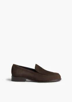 Khaite Flats-Miles Loafer in Ebano Suede