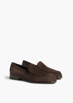 Khaite Flats-Miles Loafer in Ebano Suede