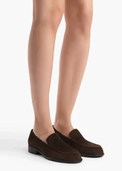 Khaite Flats-Miles Loafer in Ebano Suede