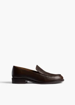 Khaite Flats-Miles Loafer in Vintage Brown Leather