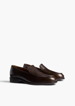 Khaite Flats-Miles Loafer in Vintage Brown Leather