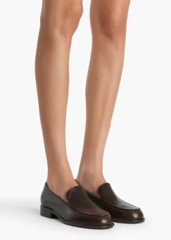 Khaite Flats-Miles Loafer in Vintage Brown Leather