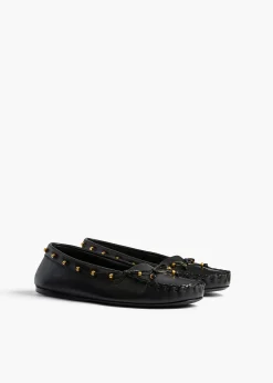 Khaite Flats-Milly Flat in Black Pebbled Leather