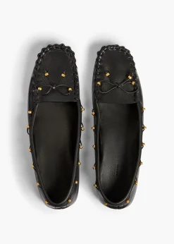 Khaite Flats-Milly Flat in Black Pebbled Leather