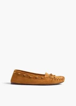 Khaite Flats-Milly Flat in Caramel Suede