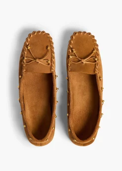 Khaite Flats-Milly Flat in Caramel Suede