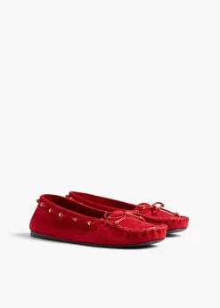 Khaite Flats-Milly Flat in Lipstick Suede