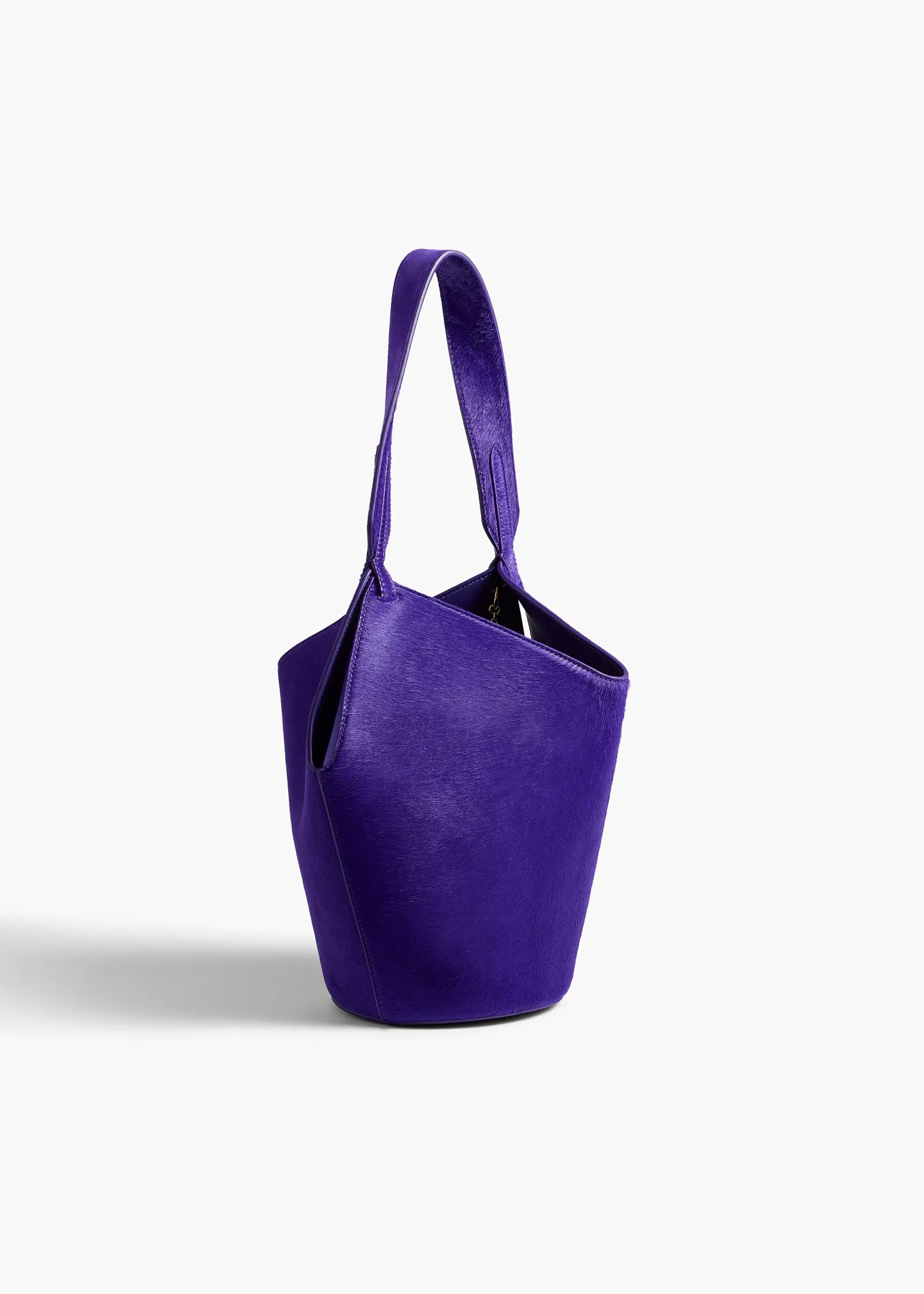 Khaite Top Handle|Totes-Mini Lotus Tote in Amethyst Haircalf and Suede