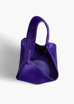 Khaite Top Handle|Totes-Mini Lotus Tote in Amethyst Haircalf and Suede
