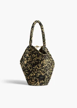 Khaite Totes-Mini Lotus Tote in Black and White Raffia