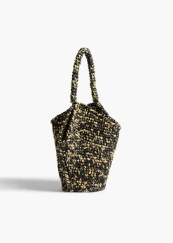 Khaite Totes-Mini Lotus Tote in Black and White Raffia