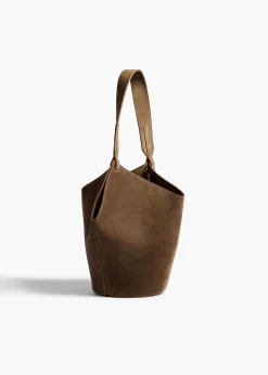 Khaite Top Handle-Mini Lotus Tote in Cedar Suede