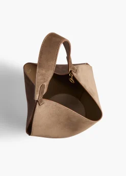 Khaite Top Handle-Mini Lotus Tote in Cedar Suede