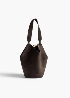 Khaite Top Handle|Totes-Mini Lotus Tote in Dark Brown Suede