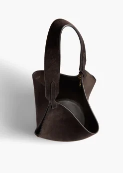 Khaite Top Handle|Totes-Mini Lotus Tote in Dark Brown Suede