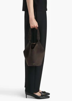 Khaite Top Handle|Totes-Mini Lotus Tote in Dark Brown Suede