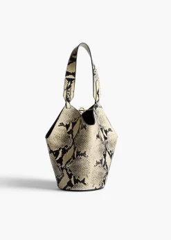 Khaite Top Handle|Totes-Mini Lotus Tote in Natural Python-Embossed Leather