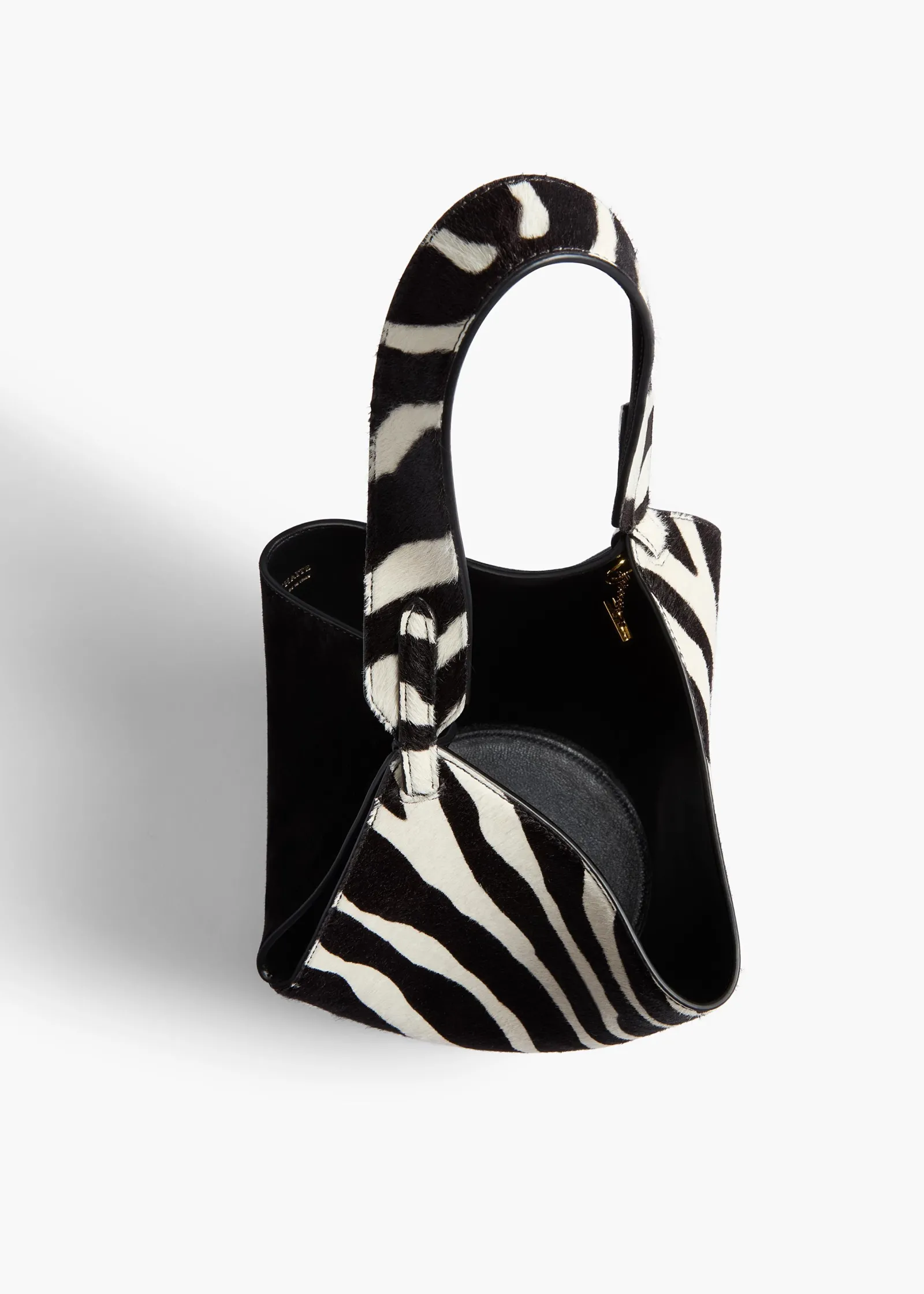 Khaite Top Handle|Totes-Mini Lotus Tote in Zebra Print Haircalf and Black Suede