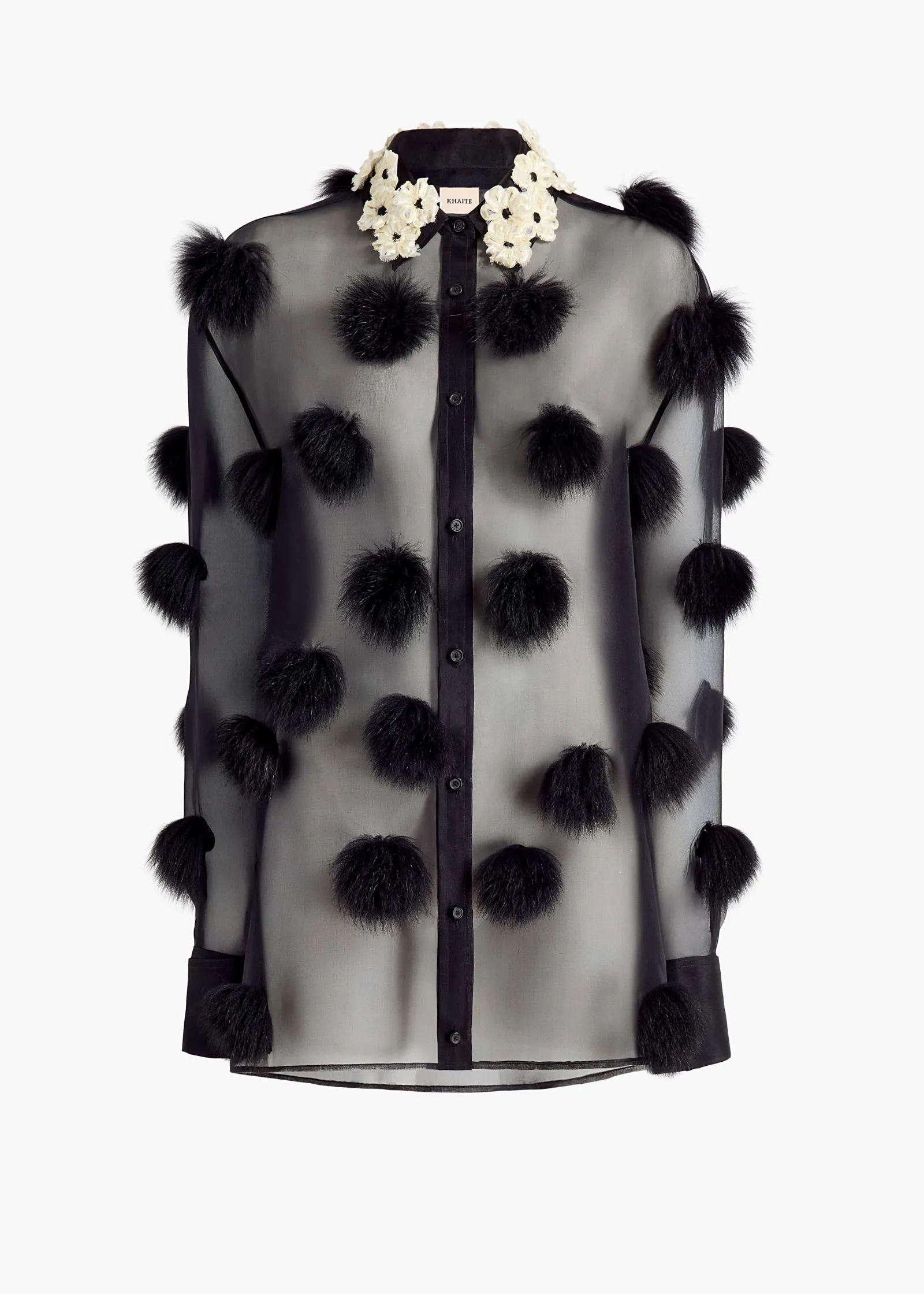 Khaite Shirts & Tops-Naomi Top in Black with Fur Dot Embroidery