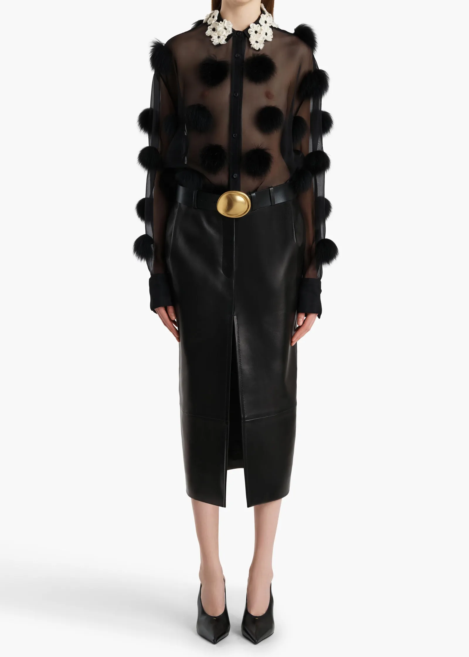 Khaite Shirts & Tops-Naomi Top in Black with Fur Dot Embroidery