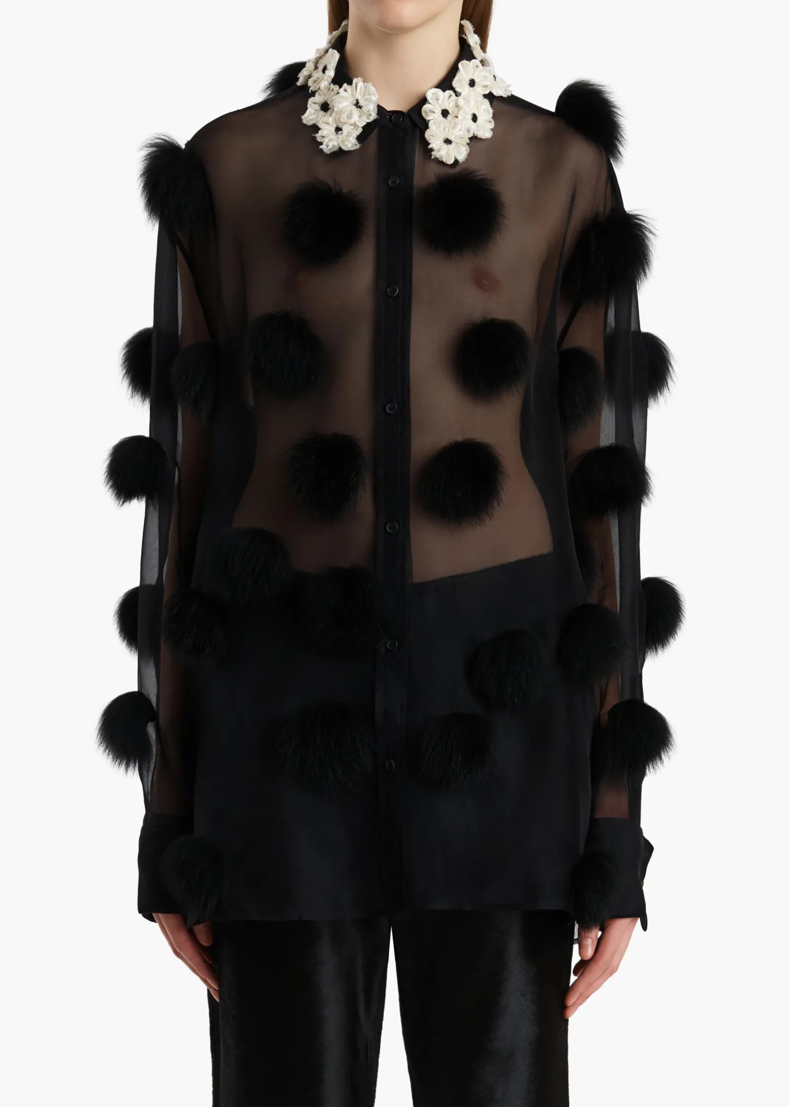 Khaite Shirts & Tops-Naomi Top in Black with Fur Dot Embroidery