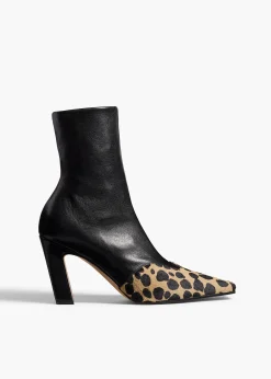 Khaite Boots-Nevada Stretch High Boot in Black Leather with Hyena Print Haircalf