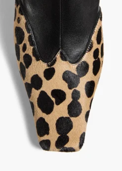 Khaite Boots-Nevada Stretch High Boot in Black Leather with Hyena Print Haircalf
