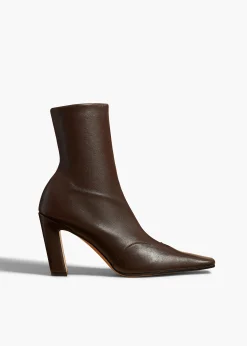 Khaite Boots-Nevada Stretch High Boot in Dark Brown Nappa Leather