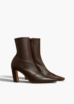 Khaite Boots-Nevada Stretch High Boot in Dark Brown Nappa Leather