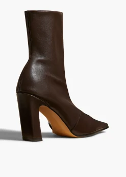 Khaite Boots-Nevada Stretch High Boot in Dark Brown Nappa Leather