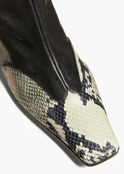 Khaite Boots-Nevada Stretch High Boot in Black with Natural Python-Embossed Leather