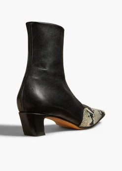 Khaite Boots-Nevada Stretch Low Boot in Black with Natural Python-Embossed Leather