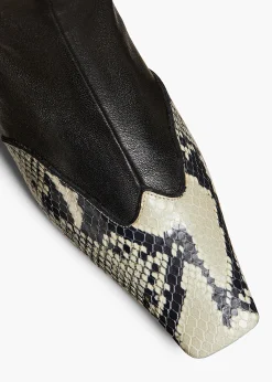 Khaite Boots-Nevada Stretch Low Boot in Black with Natural Python-Embossed Leather