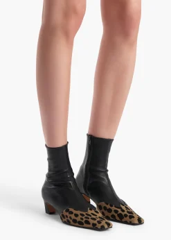 Khaite Boots-Nevada Stretch Low Boot in Black Leather with Hyena Print Haircalf