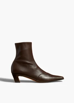 Khaite Boots-Nevada Stretch Low Boot in Dark Brown Nappa Leather