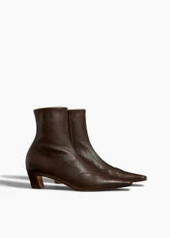 Khaite Boots-Nevada Stretch Low Boot in Dark Brown Nappa Leather