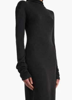 Khaite Dresses-Norla Dress in Charcoal Silk Cashmere Jersey