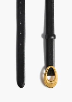 Khaite Belts-Olivia Belt in Black Leather with Gold