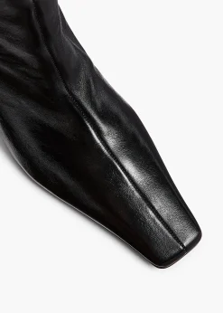 Khaite Boots-Ona Ankle Boot in Black Glazed Leather
