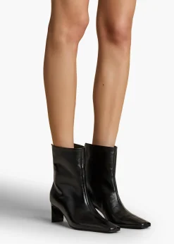 Khaite Boots-Ona Ankle Boot in Black Glazed Leather