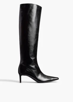 Khaite Boots-Ona Knee-High Boot in Black Glazed Leather