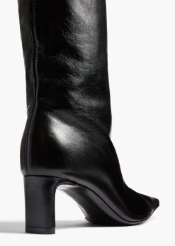 Khaite Boots-Ona Knee-High Boot in Black Glazed Leather