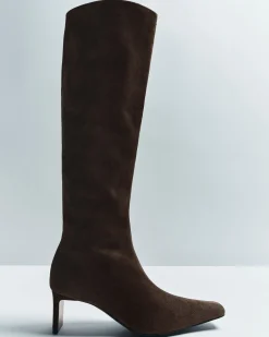 Khaite Boots-Ona Knee-High Boot in Ebano Suede